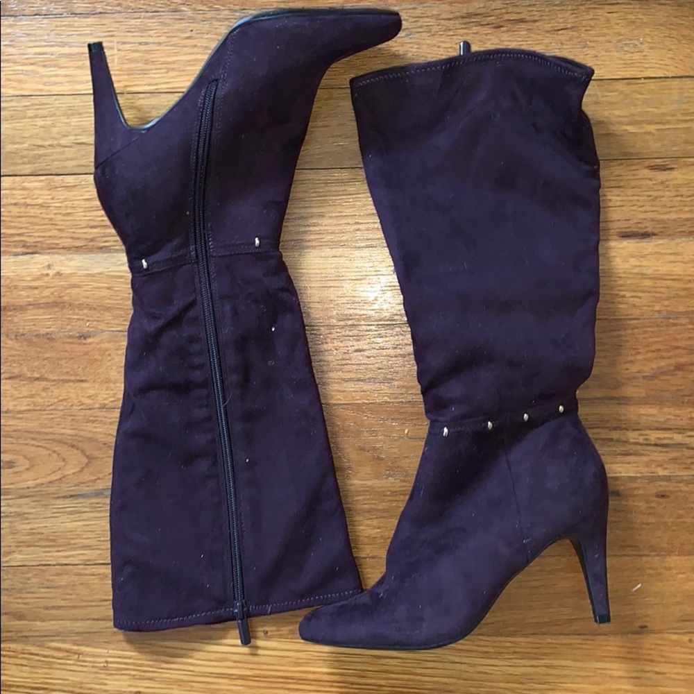 Purple suede calf high boots
